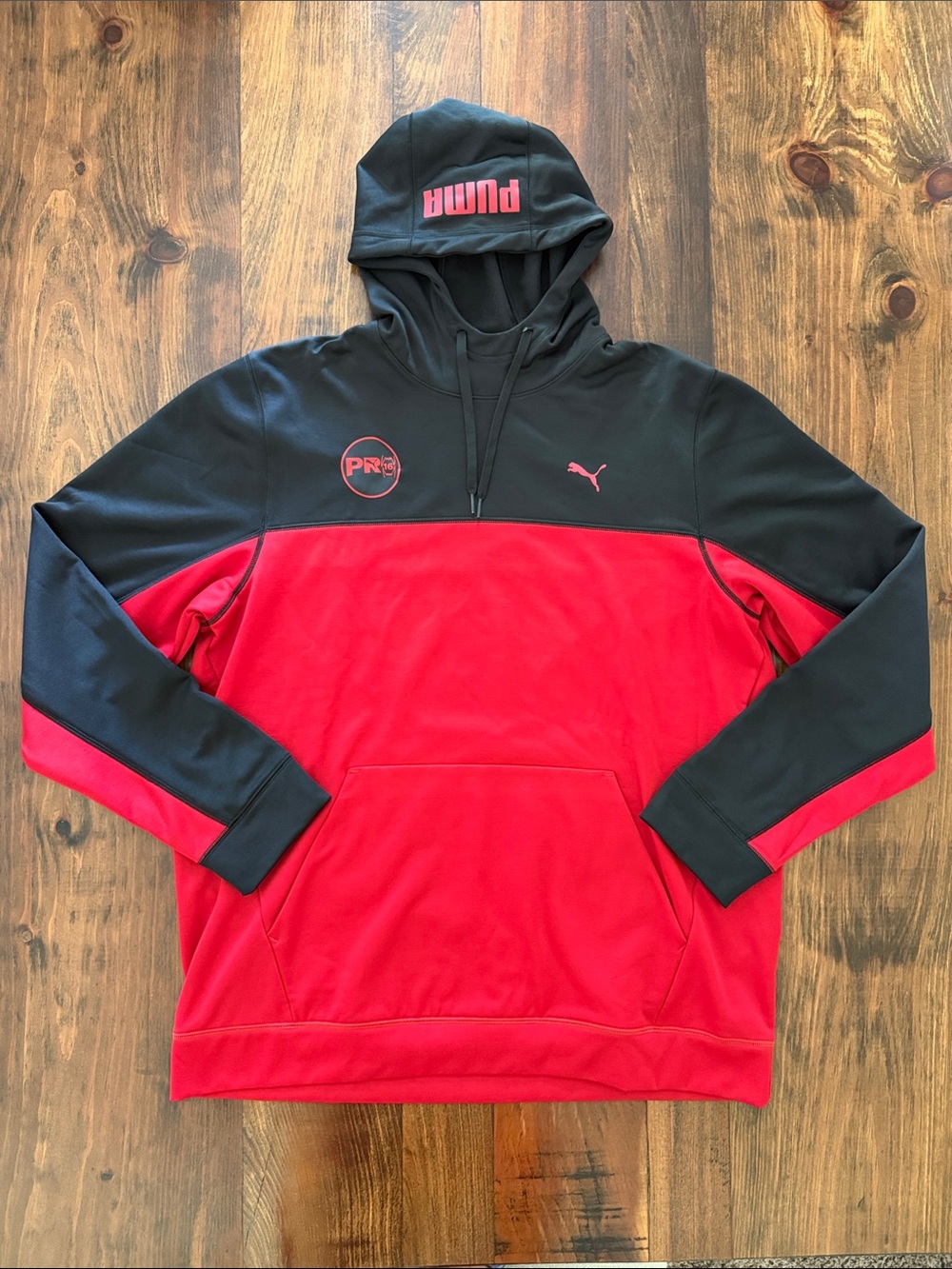 Puma Pro16 Basketball Circuit Black and Red Colorblock Pullover Fleece Hoodie XL